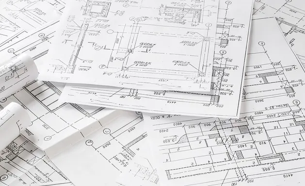 Detailed, technical architectural drawings.